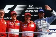 Rubens Barrichello and Michael Schumacher made it to the record books being involved in the second closet race finish at the United States GP in 2002.